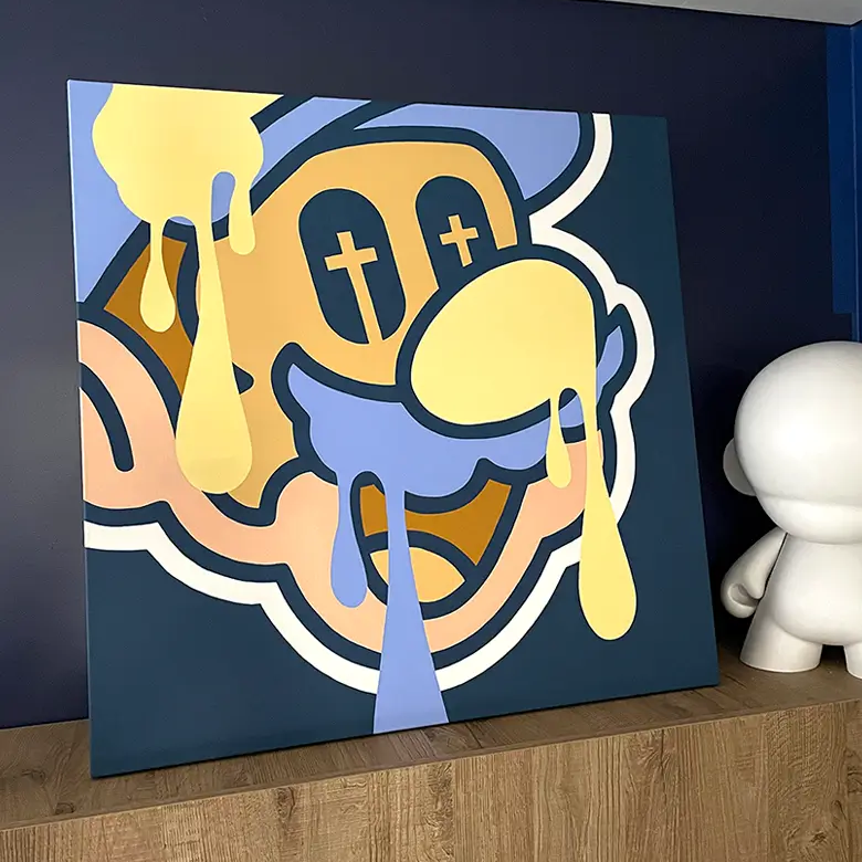 Tableau Happy Death de Brutal Kortex Tableau Happy Death de Brutal Kortex exposé dans son salon